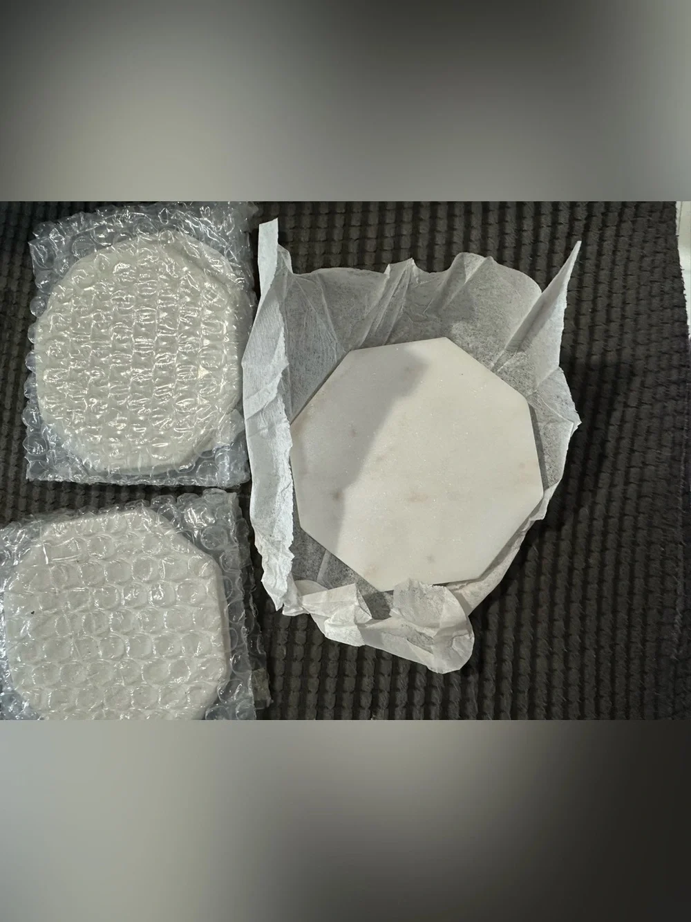 Set of 3 White Marble Coasters Artisan Handmade in India NEW
